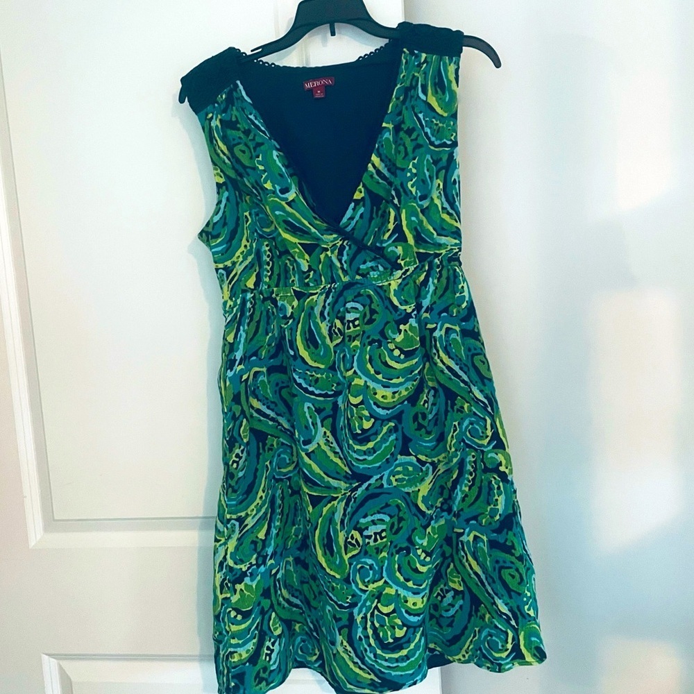 Merona Paisley Empire Waist Dress Green and Teal Size M